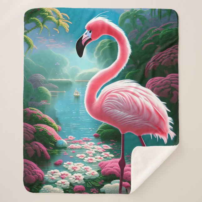 Manta Sherpa Elegante Flamingo Tropical-70852 (Anverso)