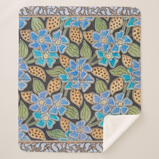 Manta Sherpa Elegante Flor Azul Periwinkle Floral Clásico (Anverso)