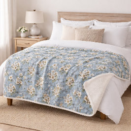 Manta Sherpa Elegante Flor de Blosom Azul