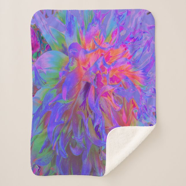 Manta Sherpa Elegante Flor de Dahlia con decoración psicodélica (Anverso)