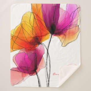 Manta Sherpa Elegante Floral Abstracto de Acuarela Personalizad