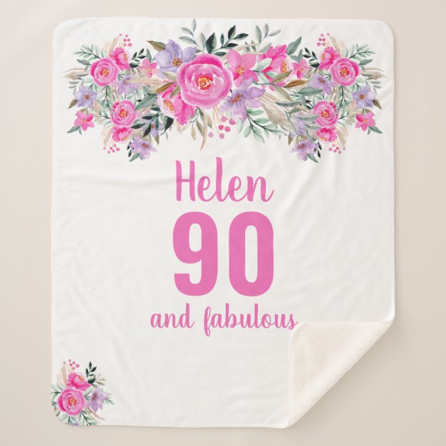 Manta Sherpa Elegante floral rosa de 90 años (Anverso)