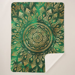 Manta Sherpa Elegante Gold Green Mandala Floral