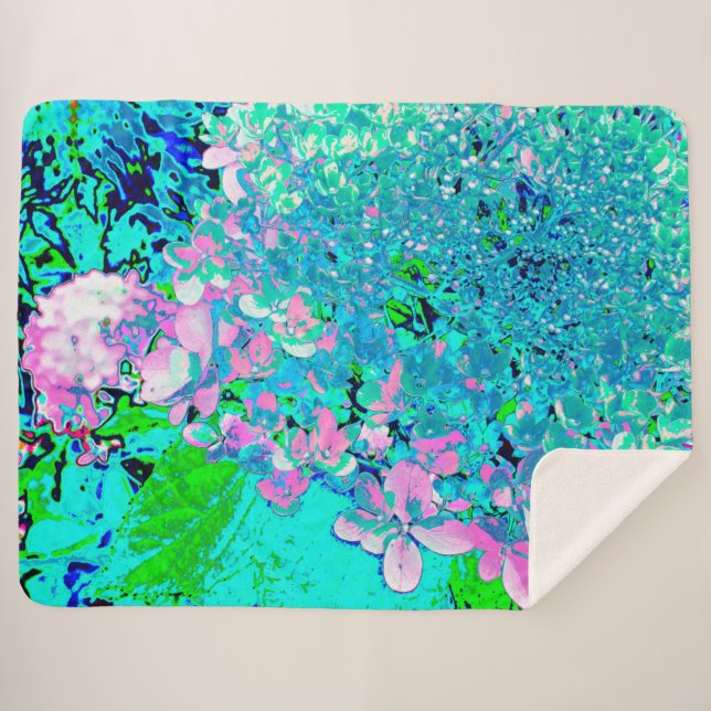 Manta Sherpa Elegante Hydrangea de luz rosa y azul (Anverso (horizontal))