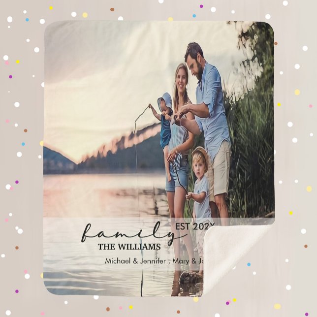 Manta Sherpa Elegante Keepsake familiar | Foto completa persona ( Full Photo calligraphy Family Sherpa Blanket)