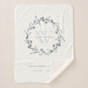 Manta Sherpa Elegante Laurel Floral Wreath Monograma Estadístic