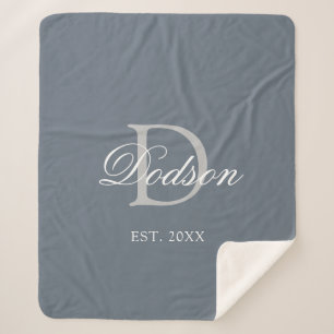Manta Sherpa Elegante Monograma Boda Dusty Blue