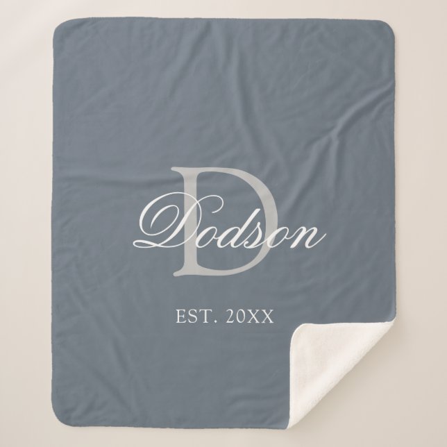 Manta Sherpa Elegante Monograma Boda Dusty Blue (Anverso)