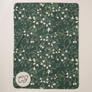 Manta Sherpa Elegante Monograma de Muérdago Verde Bosque