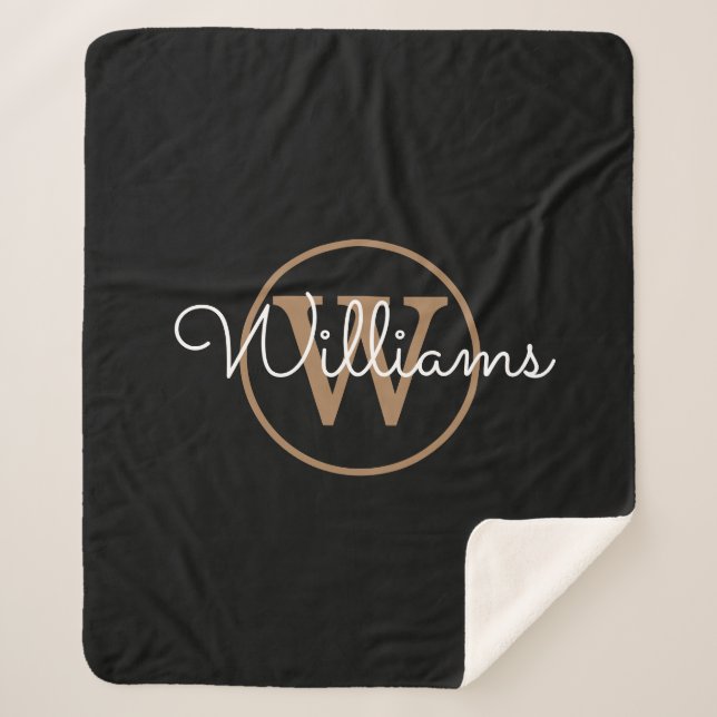 Manta Sherpa Elegante Monograma de Oro Negro Script (Anverso)