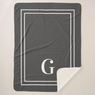 Manta Sherpa Elegante Monogramado Para Él Gris Y Blanco