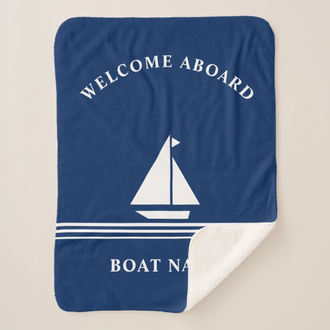 Manta Sherpa Elegante Navy Blue Nautical Boat Name Textos (Anverso)