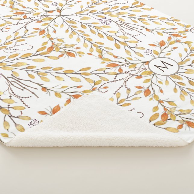 Manta Sherpa Elegante patrón de follaje otoñal personalizado (3/4)