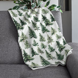 Manta Sherpa Elegante Patrón de Pino de color de agua verde