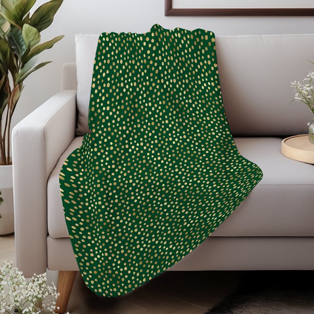 Manta Sherpa Elegante patrón de puntos de oro verde esmeralda (Subido por el creador)