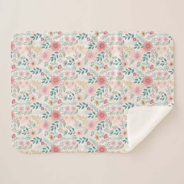 Manta Sherpa Elegante patrón floral continuo – Sofisticado  (Anverso (horizontal))