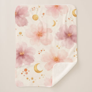 Manta Sherpa Elegante patrón floral de acuarela rosa