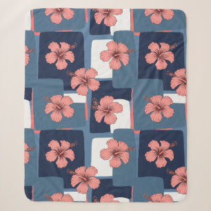 Manta Sherpa Elegante Patrón Floral de Hibisco Azul (8)