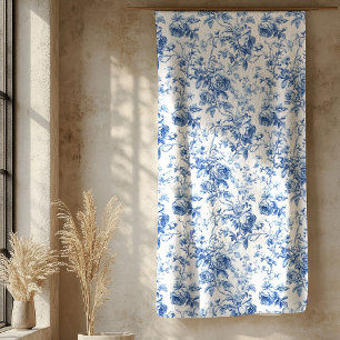 Manta Sherpa Elegante patrón floral de toile de rosas azul mari