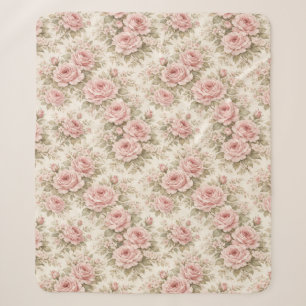 Manta Sherpa Elegante patrón floral sin fisuras de rosa vintage