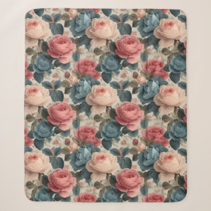 Manta Sherpa Elegante patrón floral vintage con Rosas
