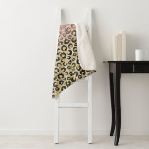 Manta Sherpa Elegante Rosa Purpurina dorado Leopardo negro
