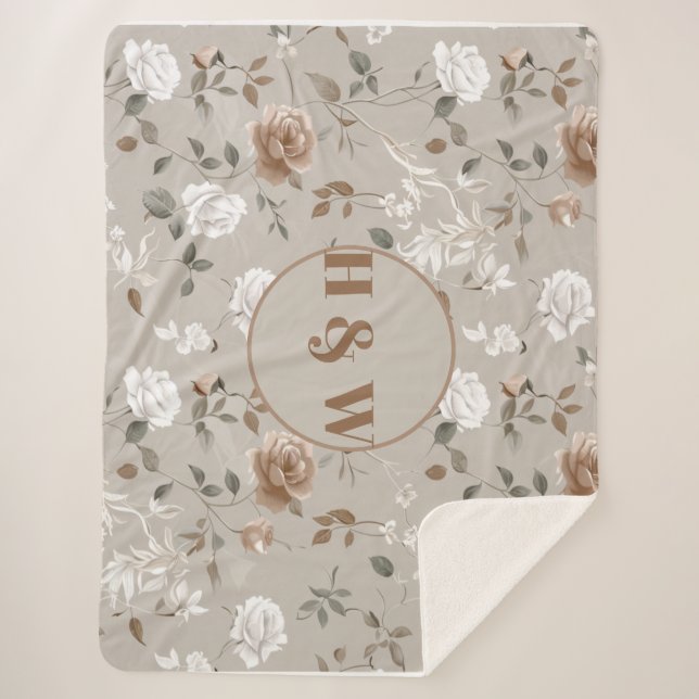 Manta Sherpa Elegante Rosa y Vine Pattern Sherpa Blanket (Anverso)