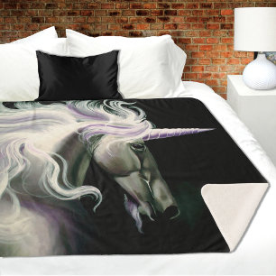 Manta Sherpa Elegante Unicornio Blanco Melena Fluyente Fantasía