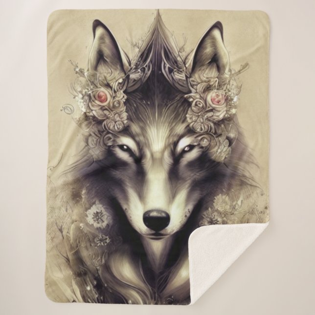 Manta Sherpa Elegante Wolf Sherpa Blanket (Anverso)