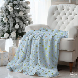 Manta Sherpa Elegantes Estrellas Azules Doradas Vintage