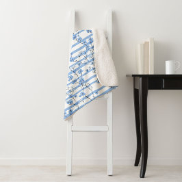Manta Sherpa Elegantes grandes flores azules con diseño a rayas