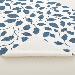 Manta Sherpa Elegantes hojas botánicas azules Sherpa Blanket