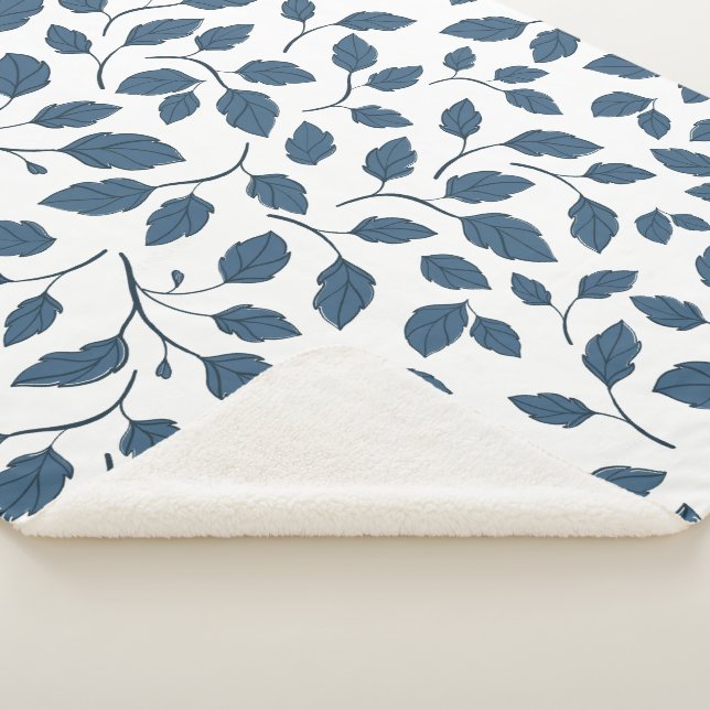 Manta Sherpa Elegantes hojas botánicas azules Sherpa Blanket (3/4)