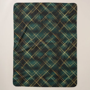 Manta Sherpa Elegantes Navidades de Oro y Tartán Verde Oscuro