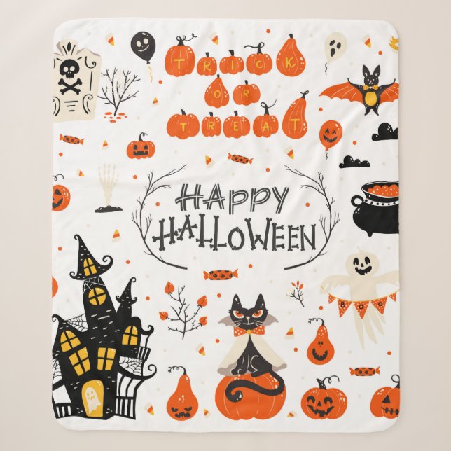 Manta Sherpa Elementos de diseño de Halloween. Clases de Hallow (Anverso)