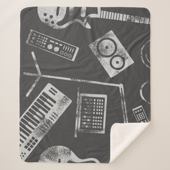 Manta Sherpa Elementos musicales: fondo inmaculado vintage. (Anverso)
