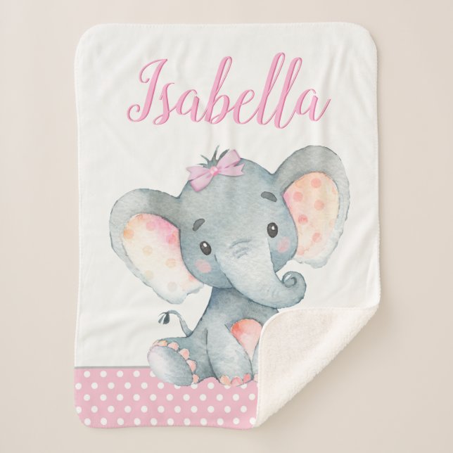 Manta Sherpa Elephant Baby Girl Blanket (Anverso)