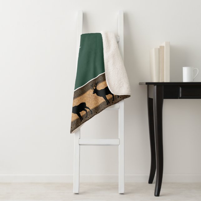 Manta Sherpa Elk de piedra amarilla verde Sherpa Blanket-Large- (In situ)