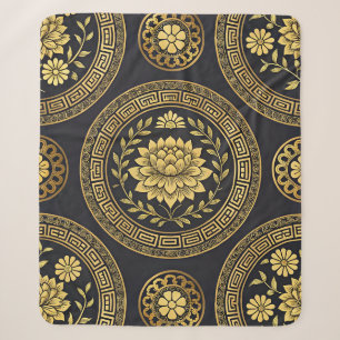 Manta Sherpa Emblema de oro del Mandala de Loto de Lujo