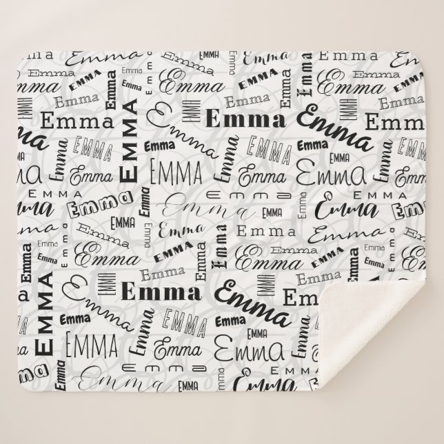 Manta Sherpa Emma Nombre personalizado blanco negro (Anverso (horizontal))