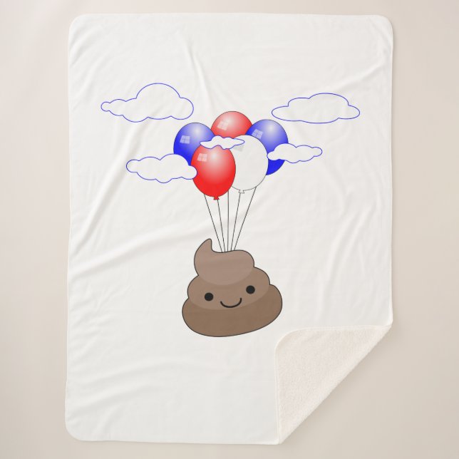 Manta Sherpa Emoji Poo Volando Con Globos (Anverso)