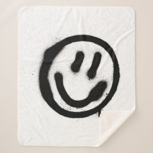 Manta Sherpa emoticono facial sonriente de graffiti en negro so