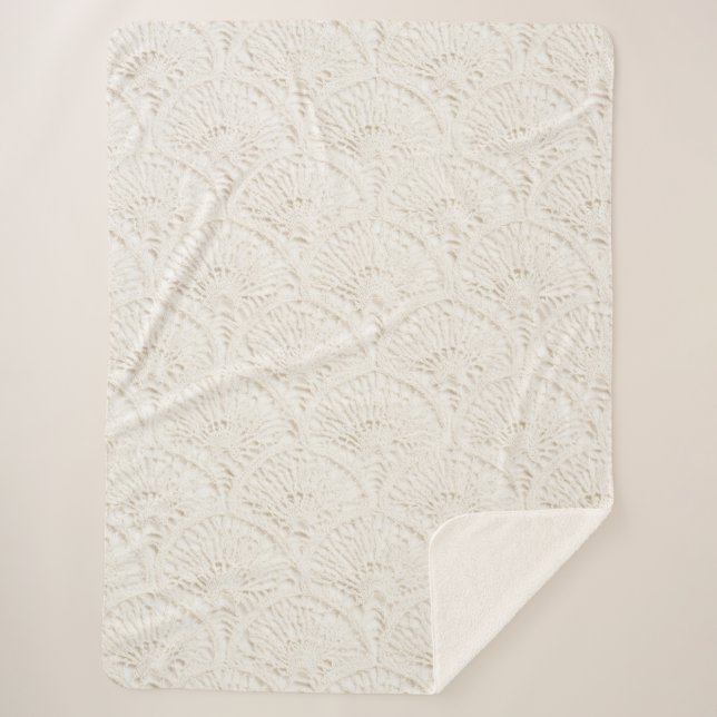 Manta Sherpa Encaje Falso Crema Blanco (Anverso)