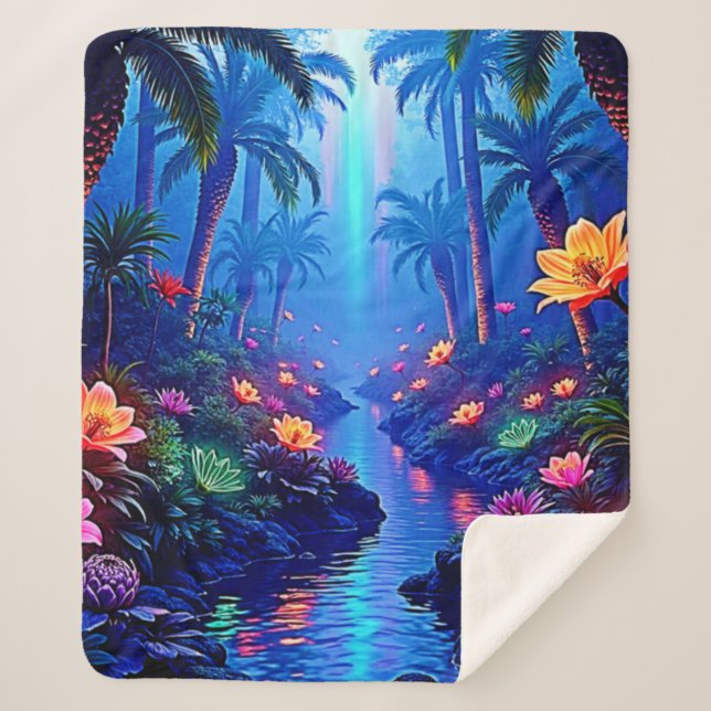 Manta Sherpa Encantado sueño de bosque de río vibrante (Anverso)