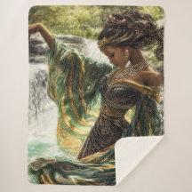 Encantadora diosa por una cascada mágica