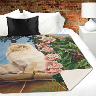 Manta Sherpa Encantadora Rosa Crema Gato Persa Bosque Dríade