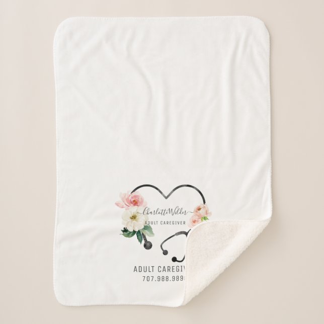 Manta Sherpa Enfermera Caregiver Estetoscopio Floral Promociona (Anverso)
