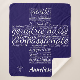 Manta Sherpa Enfermera geriátrica personalizada Word Cloud Gift