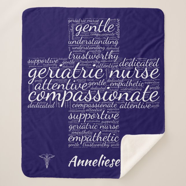 Manta Sherpa Enfermera geriátrica personalizada Word Cloud Gift (Anverso)