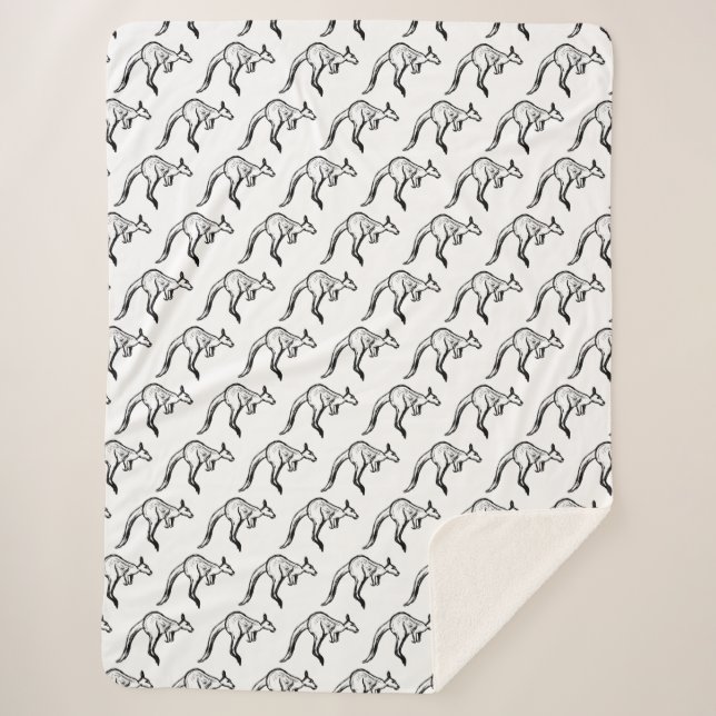 Manta Sherpa Esbozo de canguro en blanco y negro (Anverso)